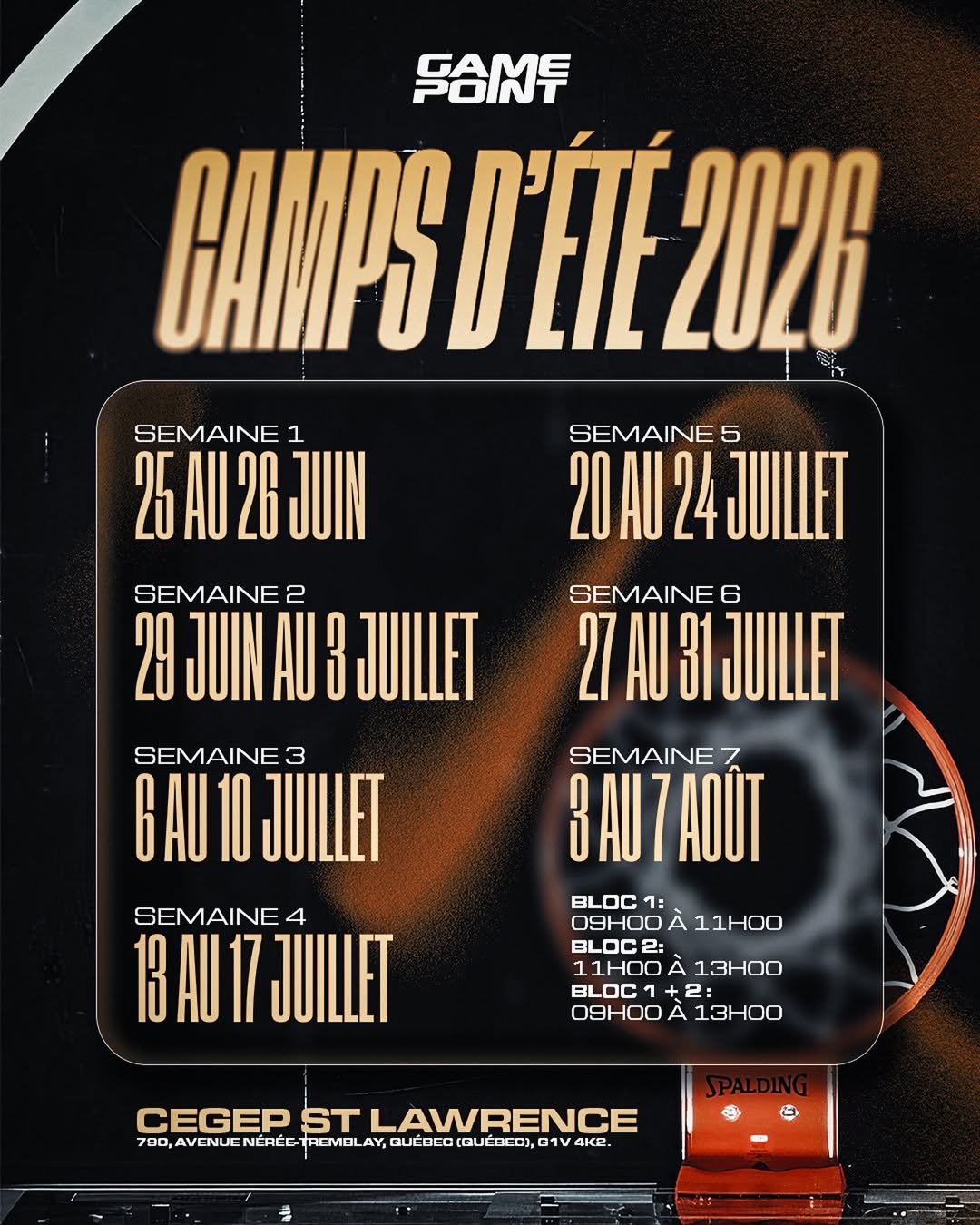 Affiche — Camps d'été Game Point 2026